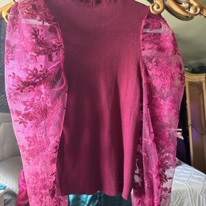 Lace puff sleeve long sleeve stretchy top size xl